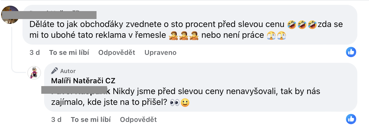 Reakce na komentáře na Facebooku