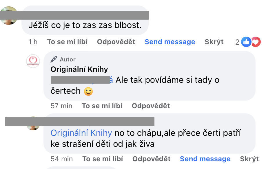 Reakce na komentáře na Facebooku